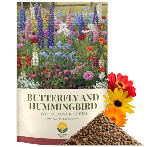 Butterfly and Hummingbird Wildflower Mix – 30,000+ Seeds – 1 oz Bulk Extra Large Resealable Packet – Non-GMO Open Pollinated Wildflower Seeds