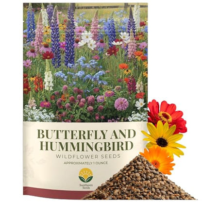 Butterfly and Hummingbird Wildflower Mix – 30,000+ Seeds – 1 oz Bulk Extra Large Resealable Packet – Non-GMO Open Pollinated Wildflower Seeds