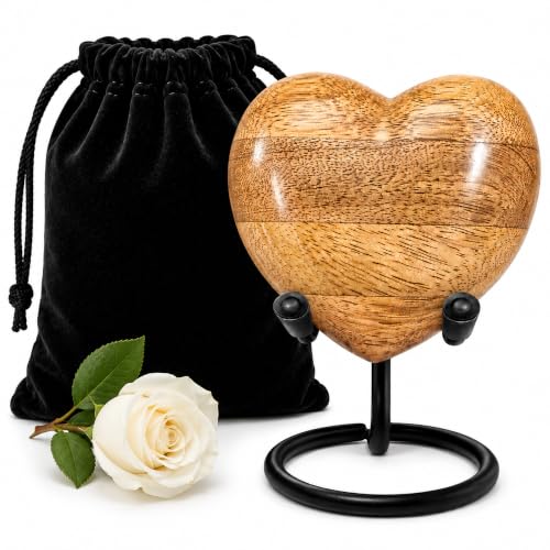 Handcrafted Mango Wood Heart Keepsake Urn for Human Ashes – Small Heart-Shaped Wooden Cremation Urn for Sharing – Natural Memorial Tribute of Love and Remembrance - color: Wooden, size: Heart Keepsake
