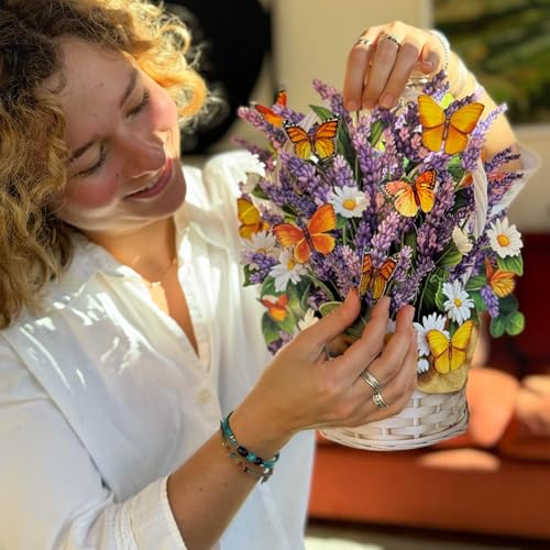 Freshcut Paper Pop Up Cards, Lavender & Butterflies, 12 Inch Life Sized Forever Flower Bouquet 3D Popup Greeting Card, Birthday & Thank You Card, Blank Notecard & Envelope (Pack of 2) - color: Lavender & Butterflies, size: 12 inches (Pack of 2)