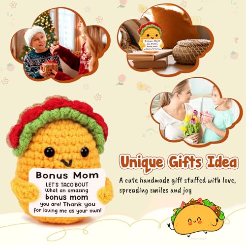 LuoHere Gifts for Stepmom Bonus Mom Mothers Day Funny Gift from Daughter Son, Mothers Day Christmas Birthday Stepmom Gifts Ideas - Handmade Crochet Cute Unique I Love Best Stepped Mom Ever Gift - style: Bonus Mom