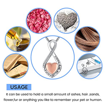 Eusense Cremation Jewelry for Ashes Urn Necklace to Put Ashes In 925 Sterling Silver Memorial Pendant Tree of Life Infinity Urn Necklaces for Ashes Necklace for Women Men - style: G-Infinity Urn Necklace-Rose Gold