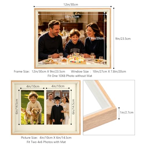 8x10 College Double Photo Frame with Tempered Glass, PS10-WGD6 - color: Wood Grain, size: 8X10 inch