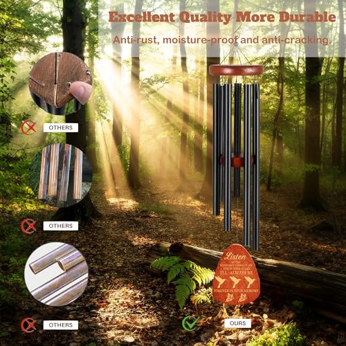 37" Sympathy Wind Chimes with Hummingbird, Memorial Wind Chimes for Loss of Loved One Prime, Bereavement/Sympathy/Memorial Gift for Loss of Mother Father Husband Remembrance!(P1) (Black, 37")