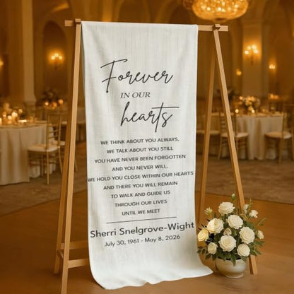 Personalized Forever In Our Hearts Welcome Sign, Funeral Fabric Banner #2 - color: Design 2