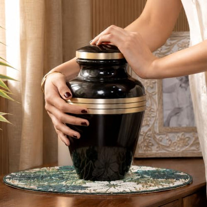 Cremation Urn for Human Ashes Adult Male/Female, 200+ Cubic Inch Capacity, 10 x 7 Inch Metal Funeral Urn with Secure Screw-Top Lid, Avlon Midnight Black Gold, Velvet Bag Included - color: Midnight Black Gold, size: Avlon 10x7