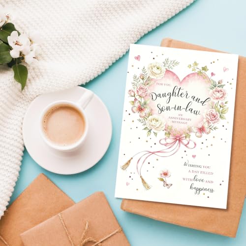 Heartfelt Anniversary Card for Daughter and Son in Law, Sweet Daughter and Son in Law Wedding Anniversary Card from Parents - color: Daughter and Son in Law Anniversary
