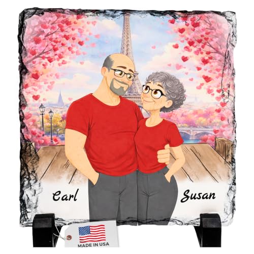 Personalized Cartoon - Legend Couple Cartoon - Square Shape | Custom Gift Cartoon Portrait Stone Plaque Picture Frame, Romantic Gift for Anniversary Valentine’s Day Wedding His and Hers - color: Couple-Cartoon-Slate-Legend