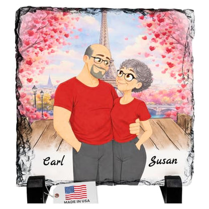 Personalized Cartoon - Legend Couple Cartoon - Square Shape | Custom Gift Cartoon Portrait Stone Plaque Picture Frame, Romantic Gift for Anniversary Valentine’s Day Wedding His and Hers - color: Couple-Cartoon-Slate-Legend