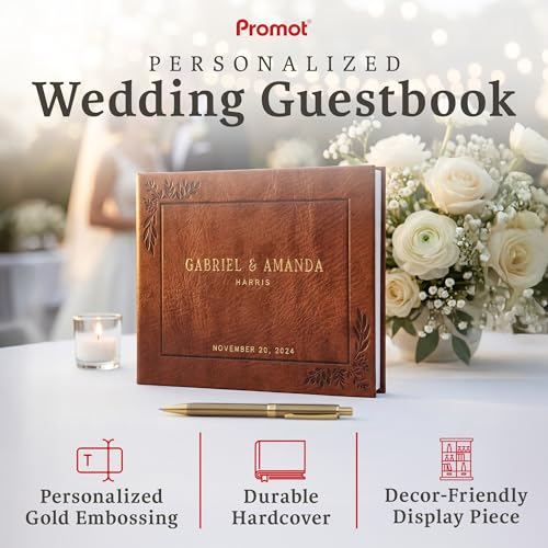Personalized Hardcover Wedding Guestbook (Brown) | Elegant Wedding Keepsake Design, Premium Hardcover Construction, Smooth Lined Writing Pages, Perfect for Cherished Messages - color: Brown