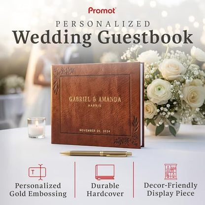 Personalized Hardcover Wedding Guestbook (Brown) | Elegant Wedding Keepsake Design, Premium Hardcover Construction, Smooth Lined Writing Pages, Perfect for Cherished Messages - color: Brown