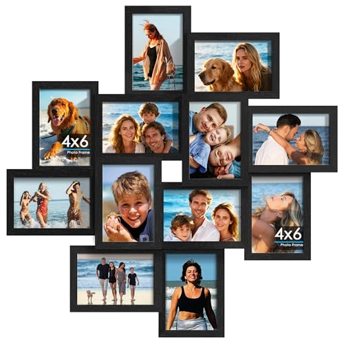 DUENPY 4x6 Solid Wood Collage Frame 12 Pack Glass Assembly Required Black - color: Black