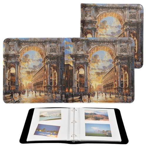 JIPONI Italy Architectures Large Photo Album, DIY Leather Cover Scrapbook Albums for 4x6 5x7 6x8 Pictures, Self Adhesive Memory Book for Wedding, Baby, Family - color: Italian Art
