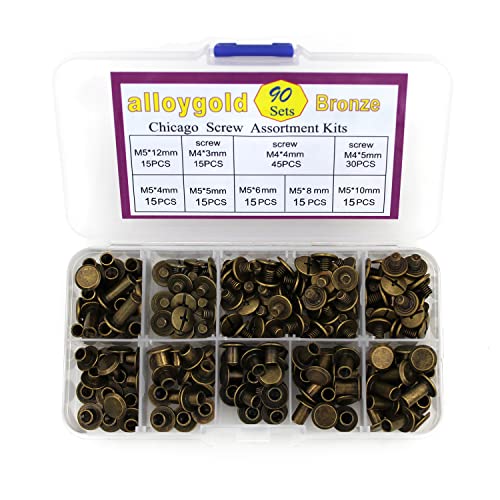 Bronze Chicago Screws Leather Kit, 90 Sets, 6 Sizes (M5 X 4-12) - color: Bronze, size: M5*4.5.6.8.10.12mm