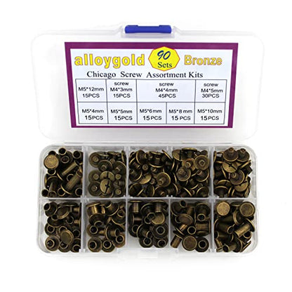 Bronze Chicago Screws Leather Kit, 90 Sets, 6 Sizes (M5 X 4-12) - color: Bronze, size: M5*4.5.6.8.10.12mm