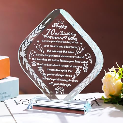 YWHL 70th Birthday Gifts for Women Men Meaningful Crystal Happy 70th Birthday Decorations Gift Best Gifts for 70 Year Old Mom Grandma Wife Dad Born in 1955 - style: 70th Birthday Gifts