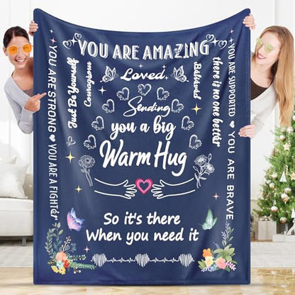 Blue Warm Hug Blanket 52"x60"Get Well Soon Gift for Men Women | You’re Loved Inspirational Blanket,Comfort for Cancer Recovery,After Surgery,Elderly,Grandpa,Patient,Friend - color: Blue Warm Hug