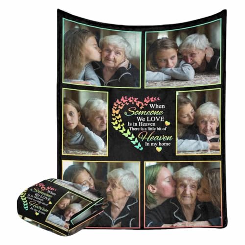 Custom Memorial Blanket Gifts When Someone We Love is in Heaven There's a Little Bit of Heaven in My Home Personalized Photo Collage Blankets with Name Loss Sympathy Blanket for Loss of Dad Mom - color: No.1