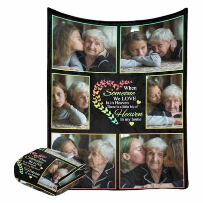 Custom Memorial Blanket Gifts When Someone We Love is in Heaven There's a Little Bit of Heaven in My Home Personalized Photo Collage Blankets with Name Loss Sympathy Blanket for Loss of Dad Mom - color: No.1
