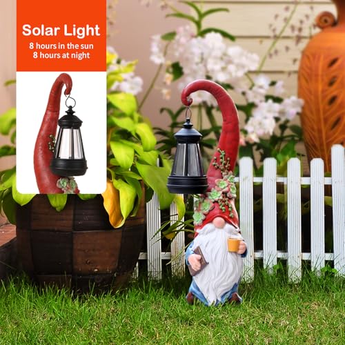 Garden Gnomes Outdoor Statue Solar Powered Gnome Decor - style: Red Hat Gnome 13.39in