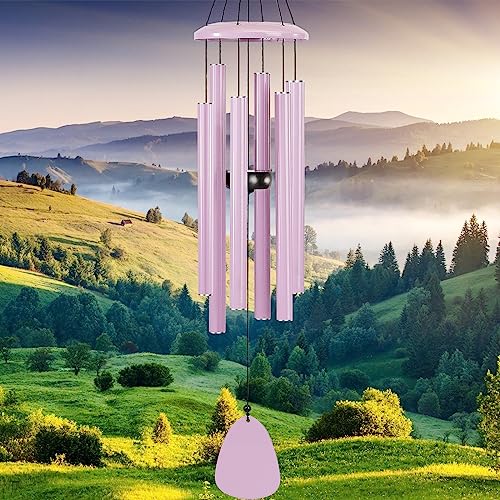 FSVGYY Wind-Chimes-Outdoor-Deep-Tone, Large Soothing Melodic Tones Windchimes, Wind Chimes for Outside, Memorial Wind Chime Best Gift for Mom Women Grandma Neighbors(32" Pink Coated Aluminum) - color: Pink, size: Luxury 32"