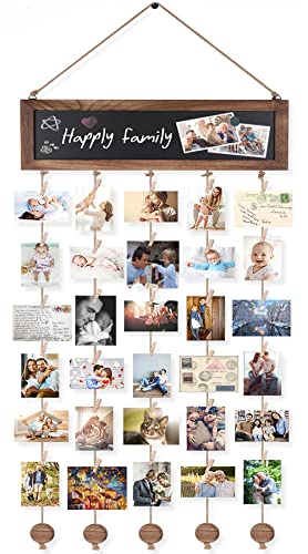 Bikoney Picture Frames Collage Photo Hanging Display with Chalkboard | Rustic Wood Polaroid Board with 30 Clips, Multi Photo Hanging Display, Carbonized Black Finish, Easy Wall Mount - color: Carbonized Black, size: 1-Pack