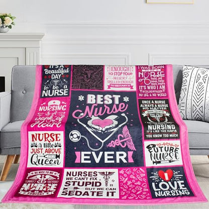 Nurse Gifts Throw Blanket for Women 60"x50", RN Nurse Appreciation Gifts, Birthday Christmas Graduation Retirement Nurses Week Gifts - color: Pink Nurse