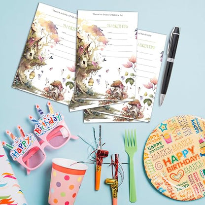 Birthday Invitations - Butterfly Fairy Birthday Invites with Envelopes(25-Count) - Woodland Fill-in Party Invite Cards for Girls Kids Party Supplies Favors Decorations - A07 - style: Tree House 2