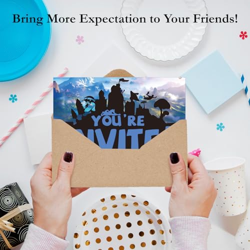Gaming Birthday Invitations for Boys Shooting Party Invites with Envelopes - color: Blue Games