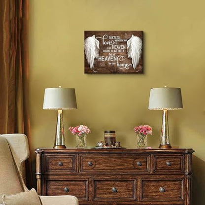 Memorial Angel Wings Wall Art Heavenly Love Home Pictures In Loving Memory Posters Paintings Because Someone We Love is in Heaven Canvas Prints Rustic Christian Memorial Wall Decor(24X16in Canvas) - size: 24"L x 16"W