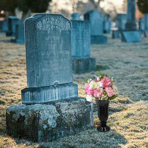 Cemetery Vases for Grave, Durable Ceramic Vase with Metal Stake for Decoration and Memory, Grave Flower Holder, Cemetery Vase, Graveside Flowers Holder for Cemetery