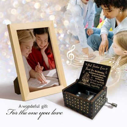 Teacher Appreciation Gifts for Women,Men,Hand Crank Antique Engraved Wood Music Boxes,Thank You Gift for Teacher on Christmas,Thansgiving Day,Birthday,Teacher's Day,Retired - color: To My Teacher