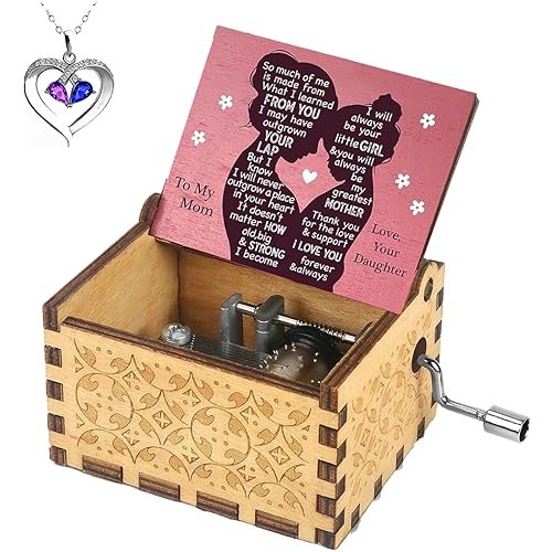 Valentines Day Gifts for Mom Music Box to My Mom from Son Hand Crank Engraved Musical Box Mechanism Antique Vintage Gifts for Mothers Day - style: C.Daughte to Mom