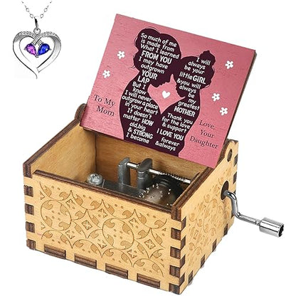 Valentines Day Gifts for Mom Music Box to My Mom from Son Hand Crank Engraved Musical Box Mechanism Antique Vintage Gifts for Mothers Day - style: C.Daughte to Mom