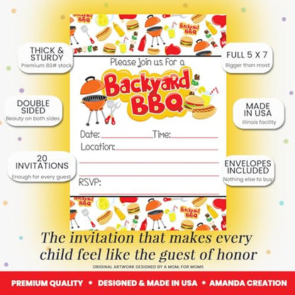 Amanda Creation Backyard BBQ Party Fill In Invitations set of 20 with envelopes. Perfect for Summer parties, graduation, family reunions, barbeques and more… - style: Backyard BBQ