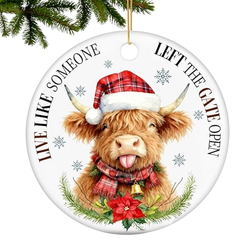 Highland Cow Ornaments for Christmas Tree,Farmhouse Ornament 2026 Live Like Someone Left The Gate Open Home Decoration - color: Highland Cow-live Like Someone Leave the Gate Open
