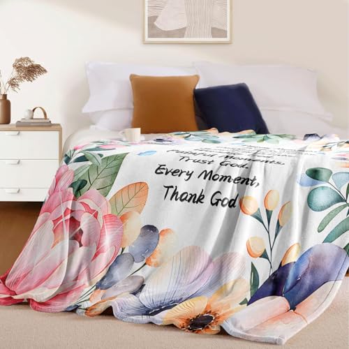 Christian Inspirational Quote Throw Blanket 50 x 60, Happy Moments Praise God Prayer Blanket, Faith Gift for Women Mom Sister Friend, Encouragement Get Well, Mothers Day Christmas (Christian)