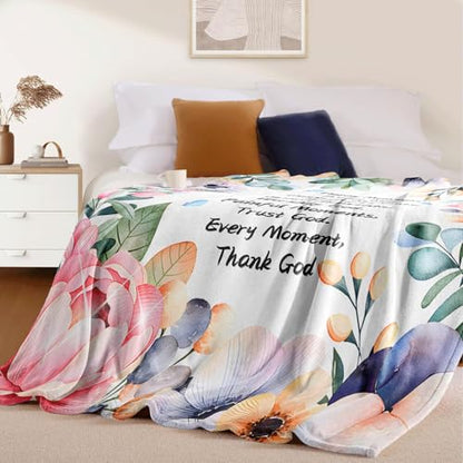 Christian Inspirational Quote Throw Blanket 50 x 60, Happy Moments Praise God Prayer Blanket, Faith Gift for Women Mom Sister Friend, Encouragement Get Well, Mothers Day Christmas (Christian)