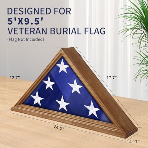 ASmileIndeep Flag Display Case - 5' x 9.5' Veteran Burial Flag Solid Wood Shadow Box with HD Tempered Glass & Wall Mount, Folded Triangle Flag Frame for Funeral, Light Oak - size: For 5' x 9.5' Flag-Oak