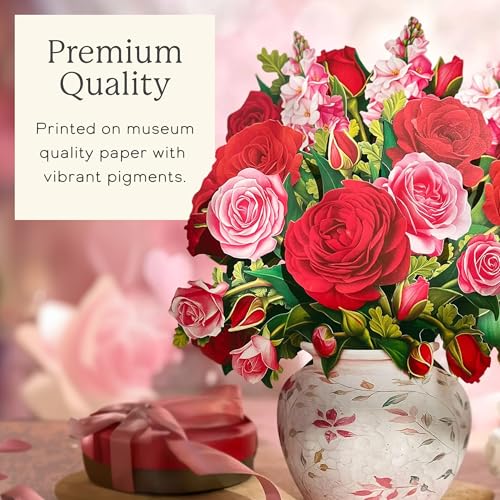 Freshcut Paper Blooming Roses 13 Inch Life-Sized 3D Pop Up Card – Anniversary, Valentine's Day, Mothers Day, Thank You, Gifts for Mom and Her – Includes Notecard and Envelope (Pack of 2) - color: Blooming Roses, size: Classic (Pack of 2)
