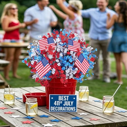 28PCS Red White and Blue Flowers Artificial Patriotic Decor - color: Red White and Blue