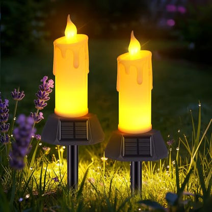 Flameless Grave Candles for Cemetery, Memorial Remembrance Climbing Flame Candles, Solar Powered Waterproof Outdoor Plastic Pillars with Detachable Stake (2 Pack) - size: 2 Pack