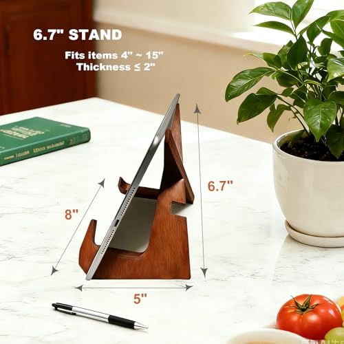 Adjustable Wooden Plate Stands for Display Easels - 6.8 Inch Plate Holders for Displaying & Picture Frame Stand for Books, Photos, Plaque, Decorative Plates (1 Pack, Brown)