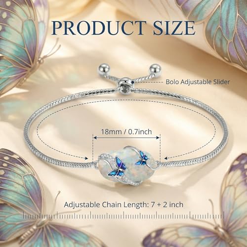 Hummingbird/Bee/Black Cat/Butterfly/Dragonfly Bracelet 925 Sterling Silver Opal Bracelet Opal Jewelry Gifts for Women Mom Wife - style: Butterfly
