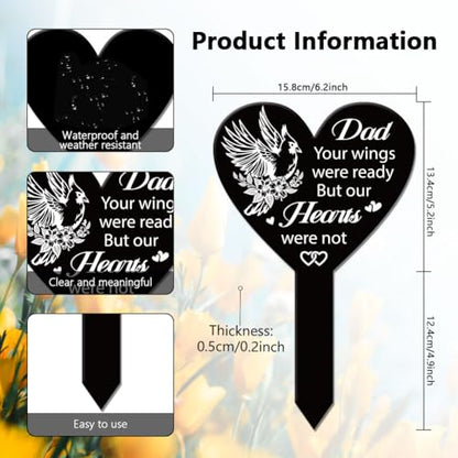 GLOBLELAND Heart Shaped Cardinal Flowers Garden Stake for Father Memorial Remembrance Plaque Stake Cemetery Dad Acrylic Waterproof Sympathy Garden Stakes for Yard Grave Cemetery - style: Cardinal Flower Father