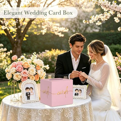 Light Pink Card Box with Gold Foil Design, Paperboard 8.7" Gift Card Holder for Wedding Graduation Birthday Party Reception Retirement Anniversary Bridal & Baby Shower - color: Light Pink Card Box with Gold Foil, size: 8.7×8.7×8.7Inch(1 Pack)