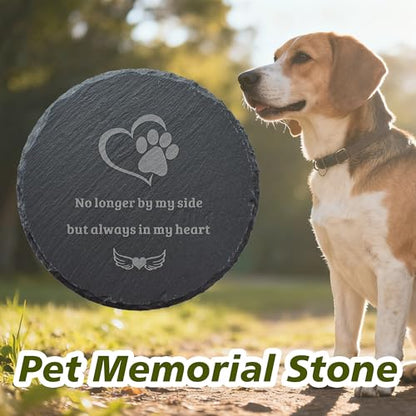 Dog Cat Memorial Stone Round 4” with Paw Print, “No Longer By My Side But Always in My Heart” Engraved Pet Grave Marker, Outdoor Garden Memorial Rock, Pet Loss Sympathy Gift - size: Small-4 inch