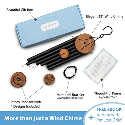 Dog Memorial Wind Chime 28" with 5 Pendant Designs and Comforting Pet Loss eBook- Pet Memorial Gifts-Loss of Dog Sympathy Gift-Dogs Wind Chimes, Remembrance Gift - color: Brown