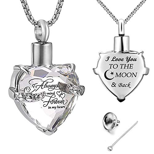 YOUFENG Birthstones Heart Cremation Pendant Urn Necklaces for Ashes Urns for Human Ashes Memorial Locket Keepsake Ashes Jewelry with Fill Kit - style: April-birthstones
