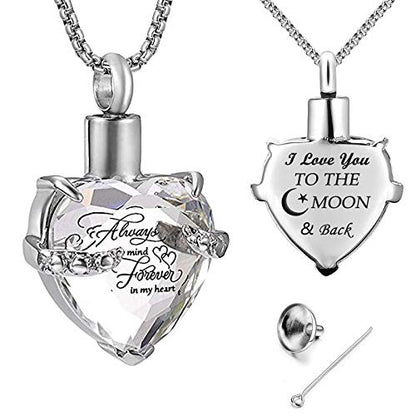YOUFENG Birthstones Heart Cremation Pendant Urn Necklaces for Ashes Urns for Human Ashes Memorial Locket Keepsake Ashes Jewelry with Fill Kit - style: April-birthstones